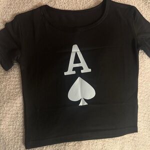 Black Crop Top with White Ace Design